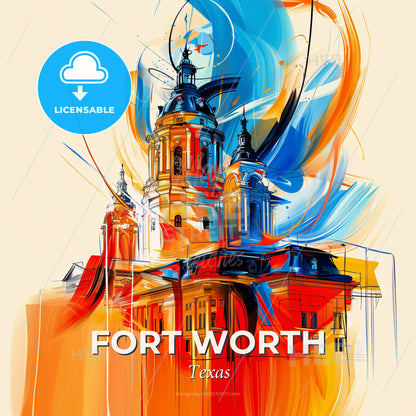 Vibrant Fort Worth, Texas - A Painting Of A Building - Square format print template