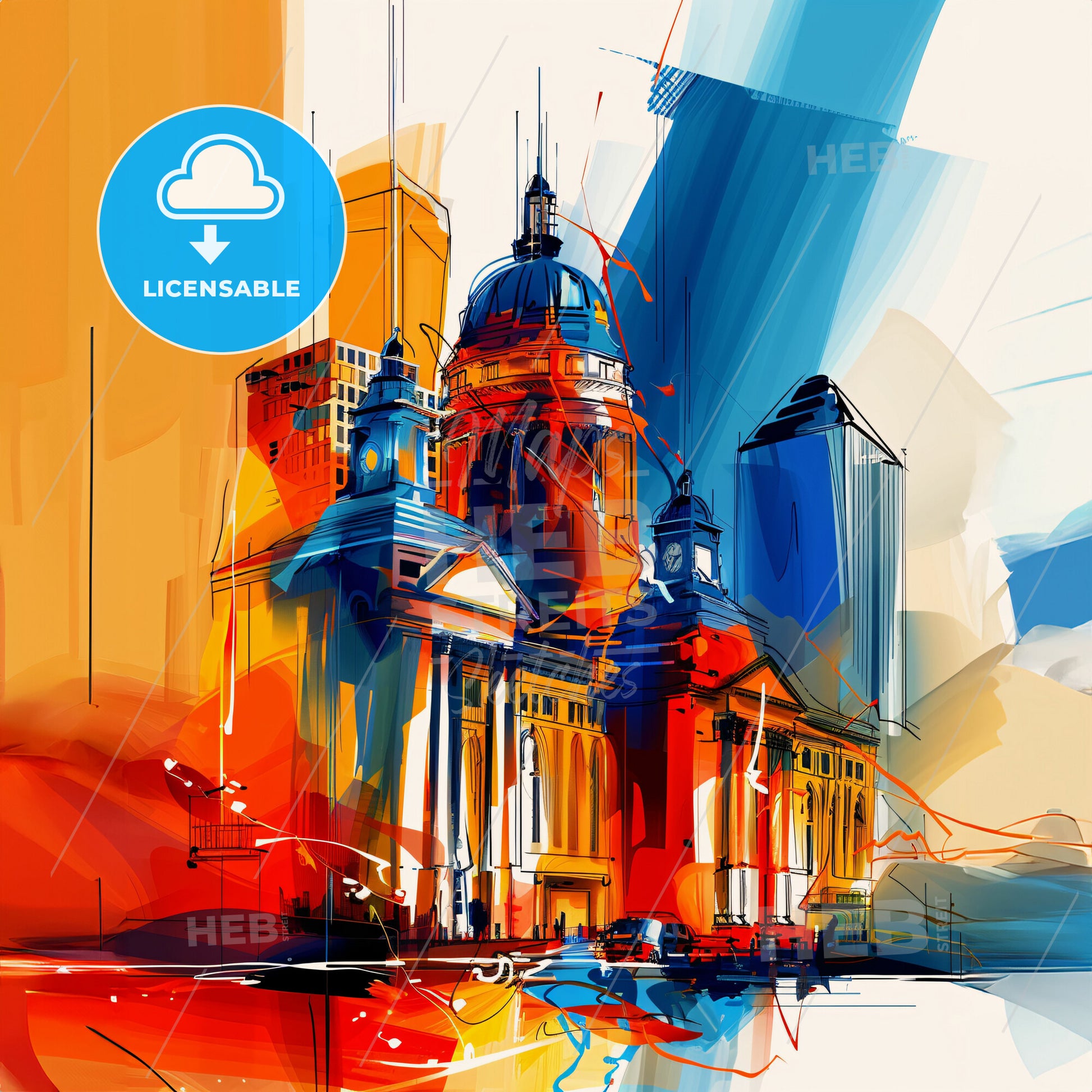 Vibrant Fort Worth, Texas - A Painting Of A Building With A Dome And A City Skyline