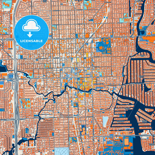 Colorful Fort Lauderdale Street Map with Labels and Buildings