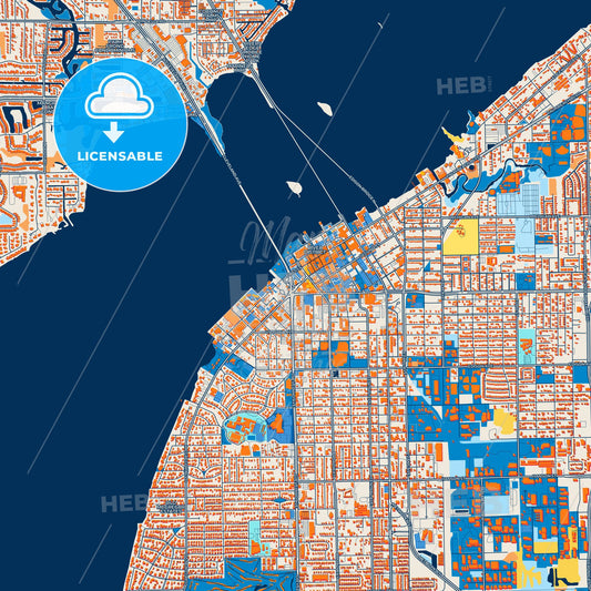 Colorful Fort Myers Street Map with Labels and Buildings