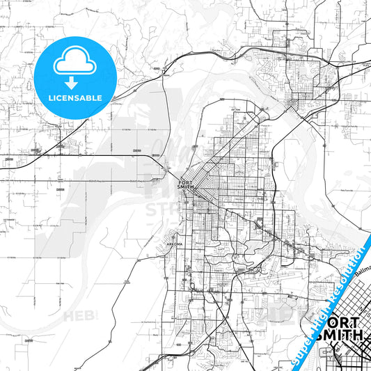 Fort Smith, Arkansas light map with streetnames, citynames and districts