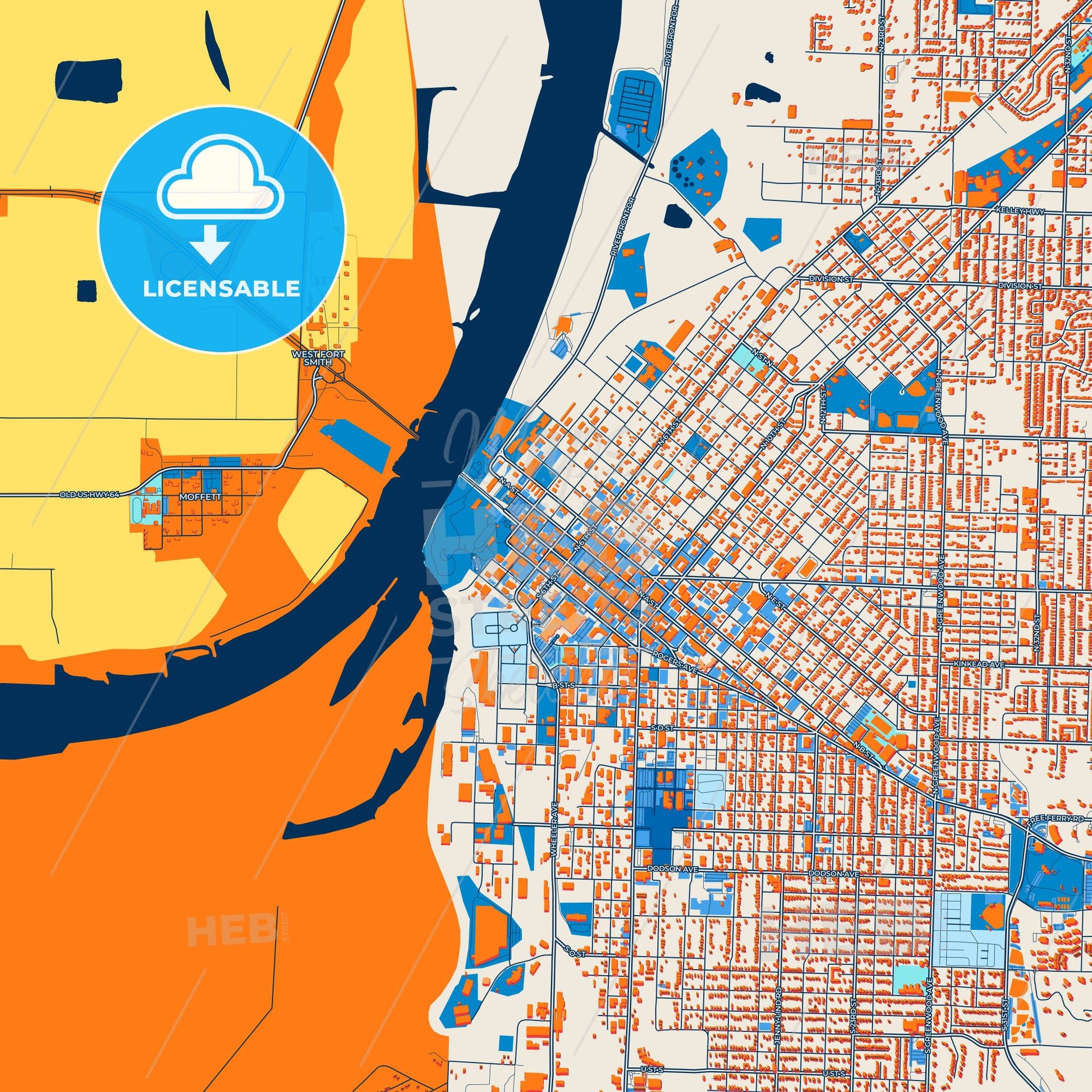 Colorful Fort Smith Street Map with Labels and Buildings
