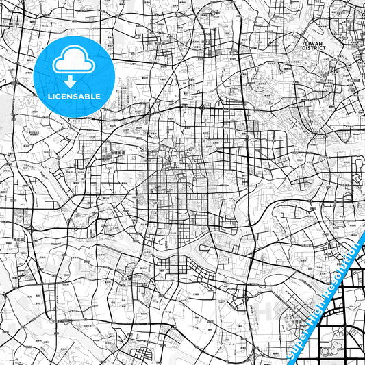 Foshan, China light map with streetnames, citynames and districts