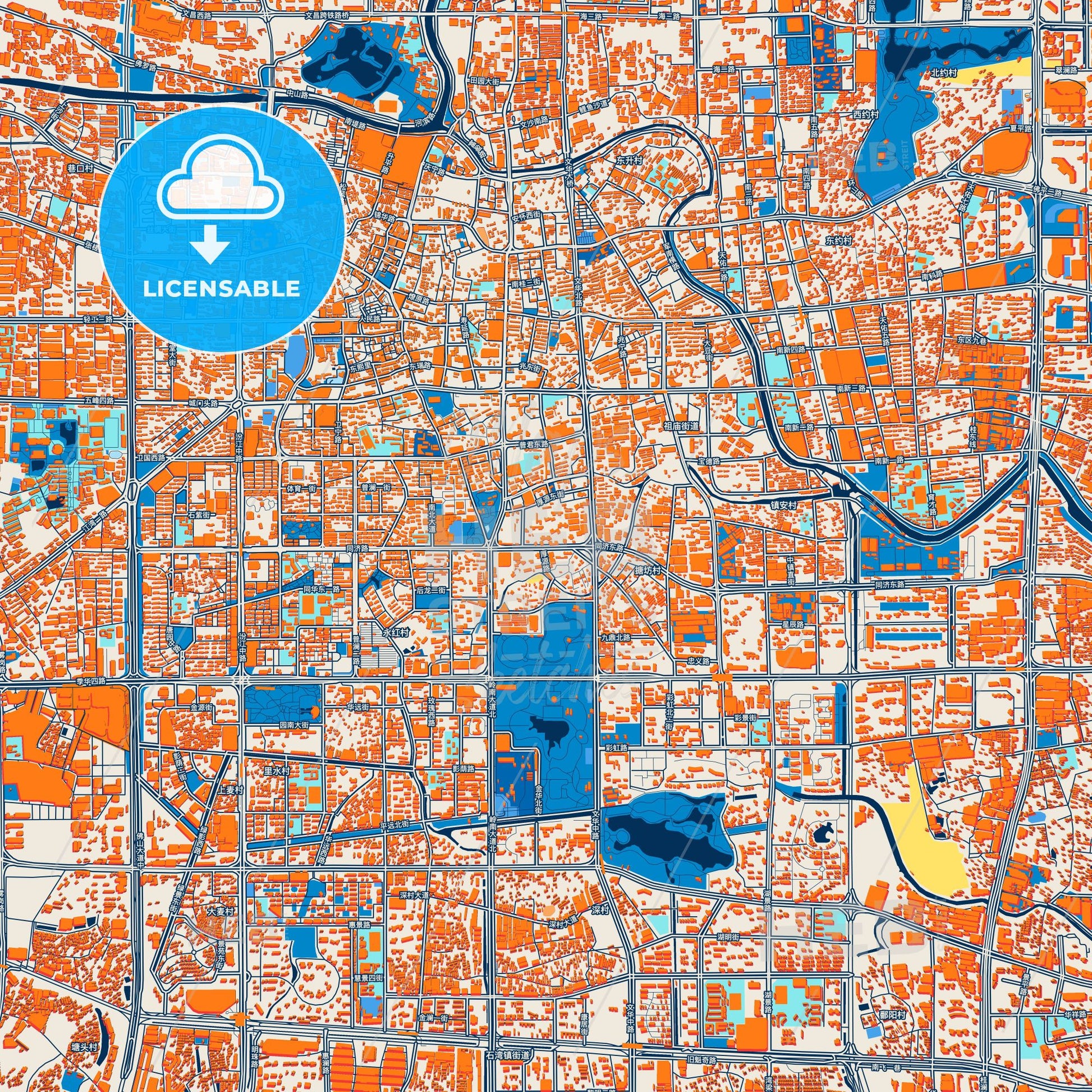 Colorful Foshan Street Map with Labels and Buildings