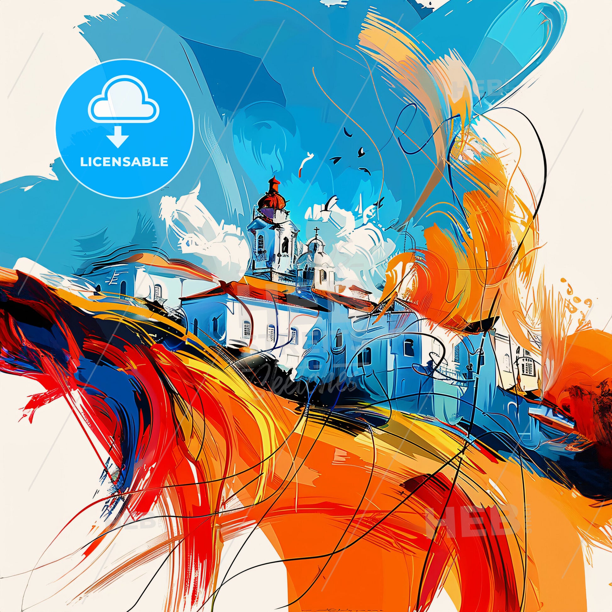 Vibrant Foz Do Iguacu, Brazil - A Painting Of A Building With A Tower And Colorful Paint