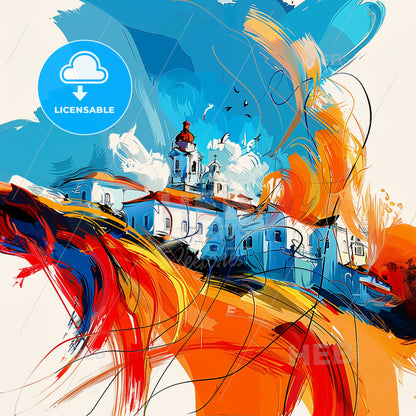 Vibrant Foz Do Iguacu, Brazil - A Painting Of A Building With A Tower And Colorful Paint