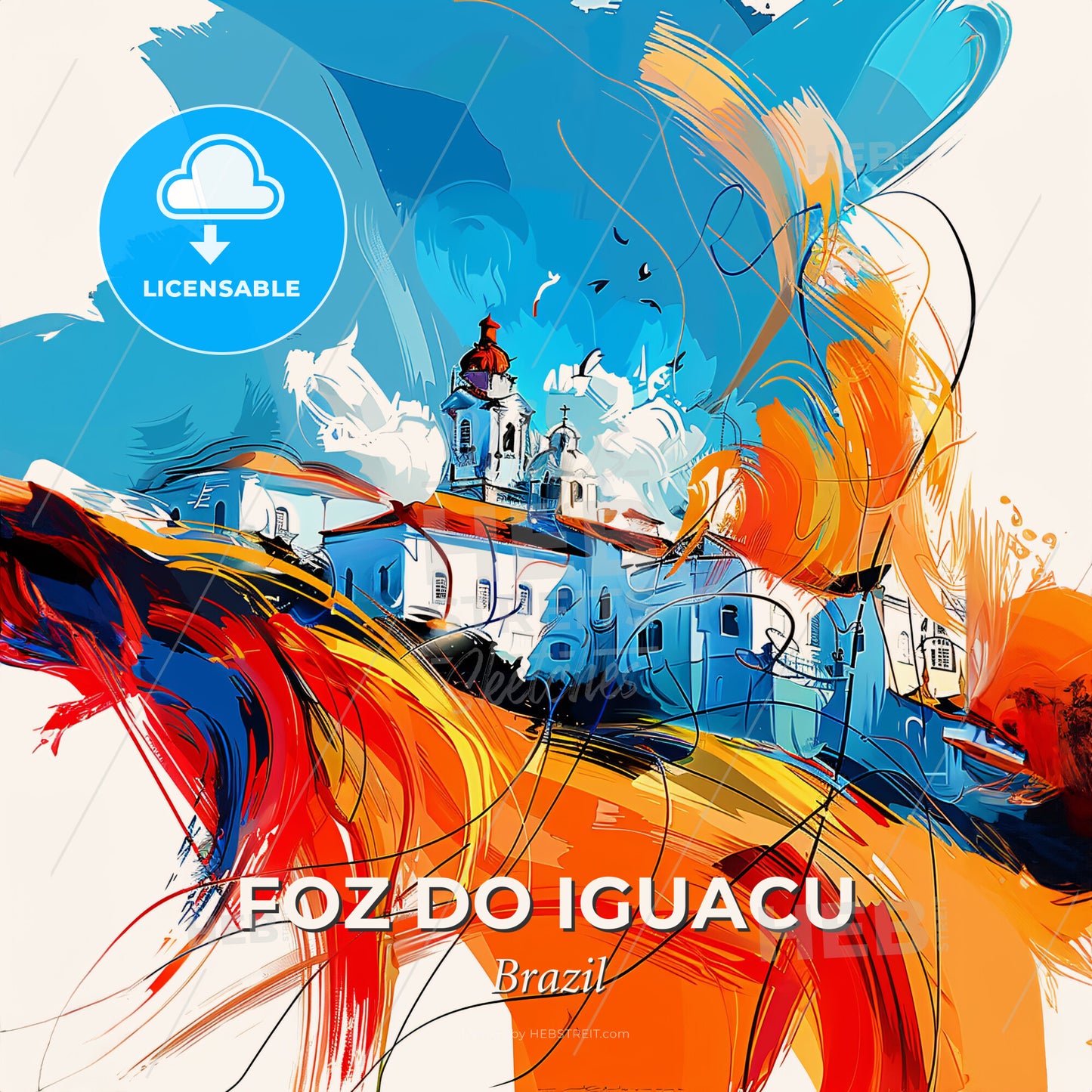 Vibrant Foz Do Iguacu, Brazil - A Painting Of A Building With A Tower And Colorful Paint - Square format print template