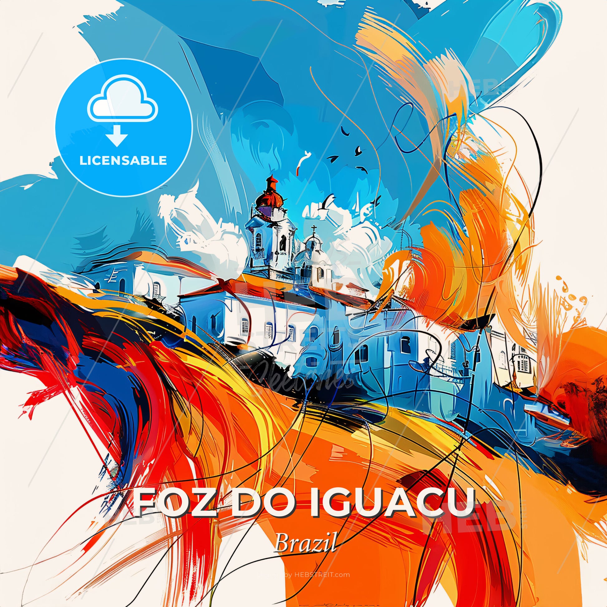 Vibrant Foz Do Iguacu, Brazil - A Painting Of A Building With A Tower And Colorful Paint - Square format print template