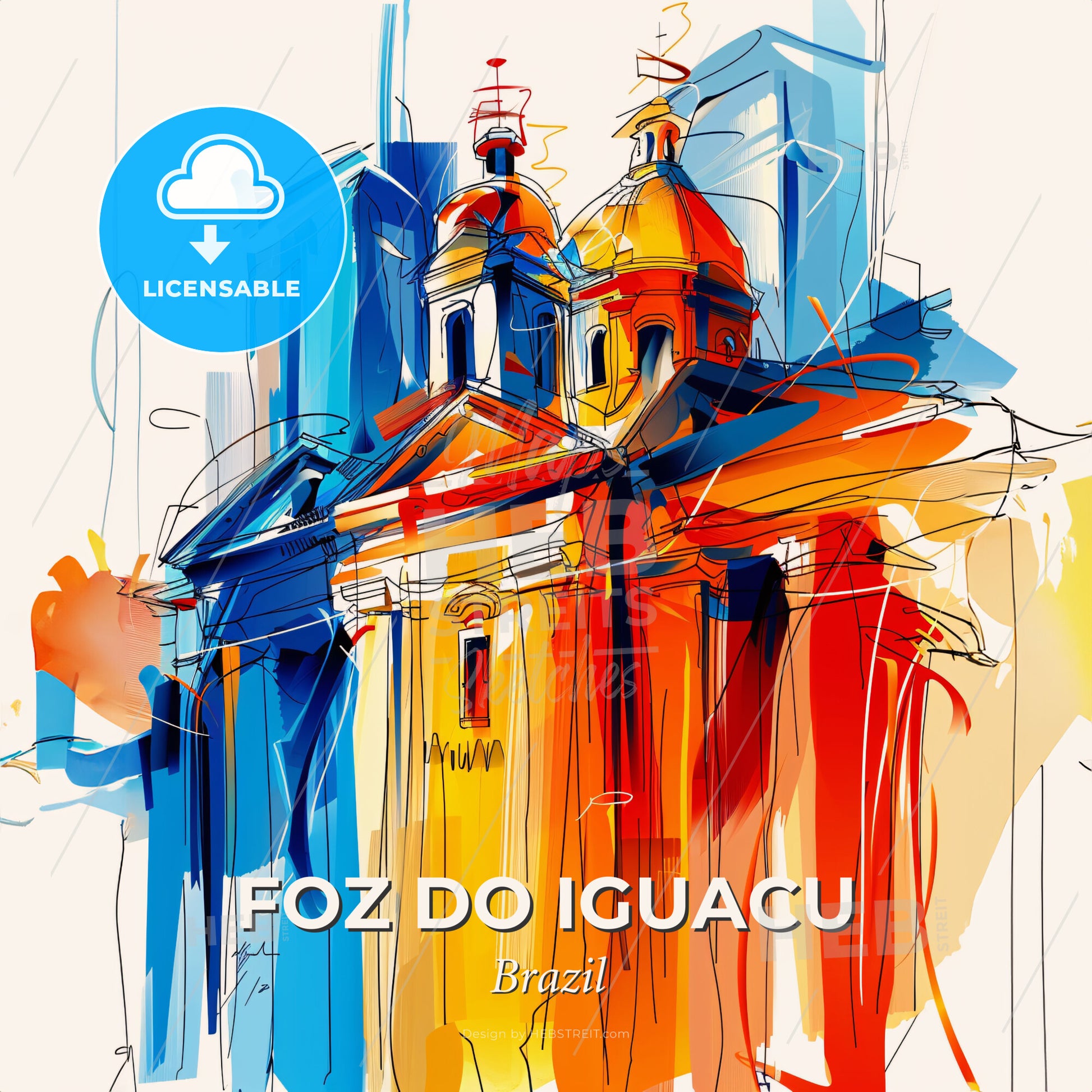 Vibrant Foz Do Iguacu, Brazil - A Colorful Drawing Of A Building - Square format print template