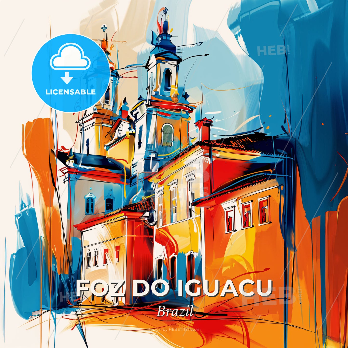 Vibrant Foz Do Iguacu, Brazil - A Painting Of A Building - Square format print template