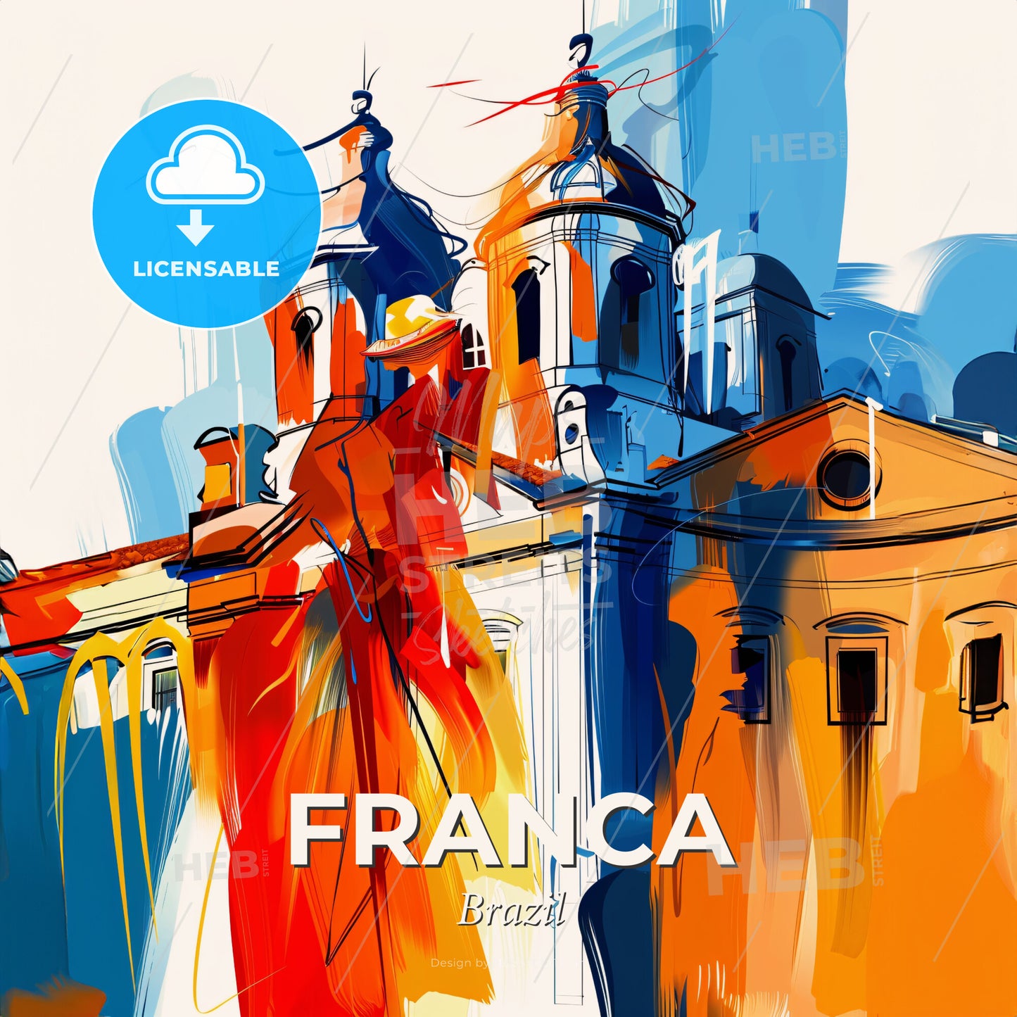Vibrant Franca, Brazil - A Painting Of A Building With A Colorful Painting - Square format print template