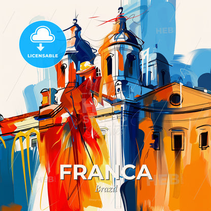 Vibrant Franca, Brazil - A Painting Of A Building With A Colorful Painting - Square format print template