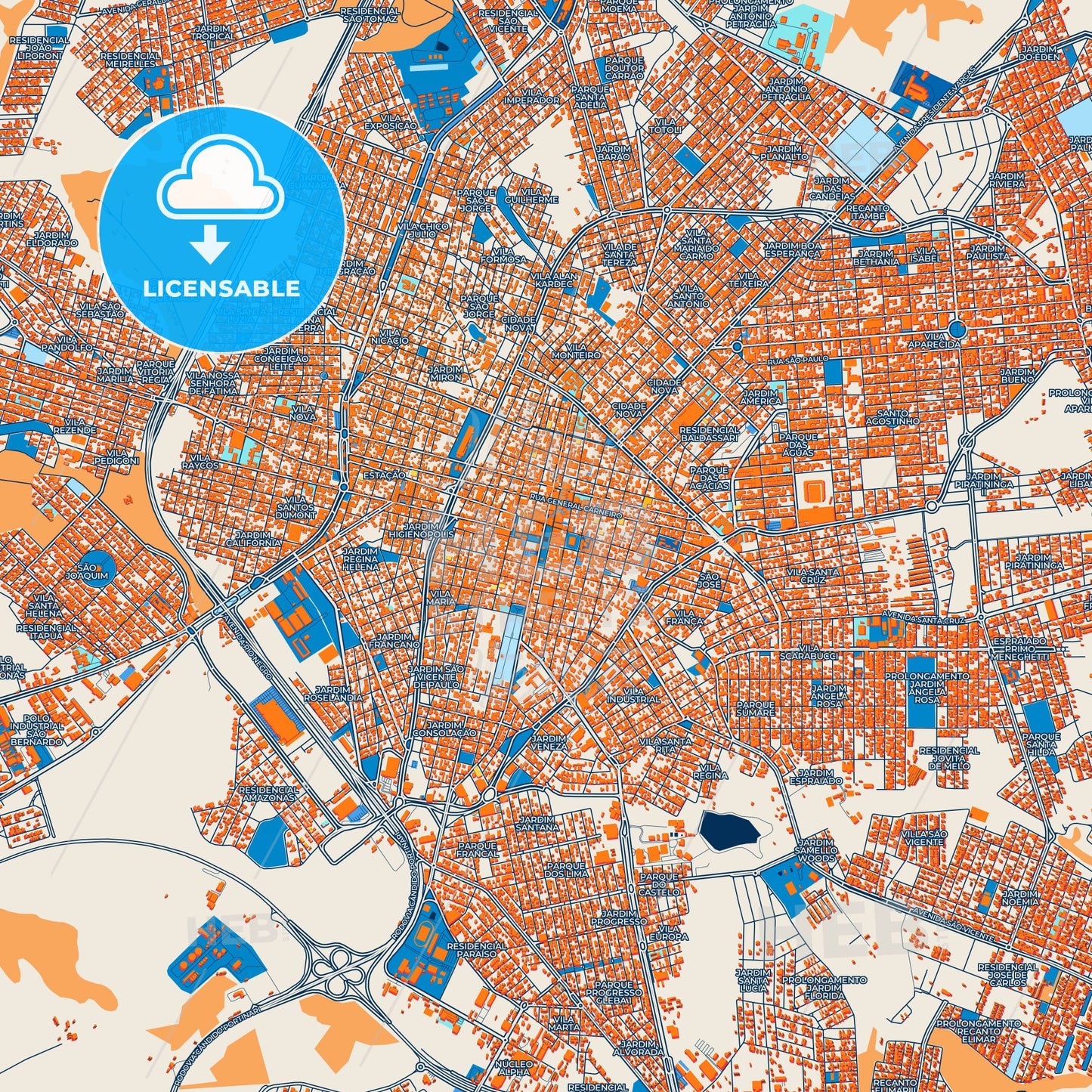 Colorful Franca Street Map with Labels and Buildings