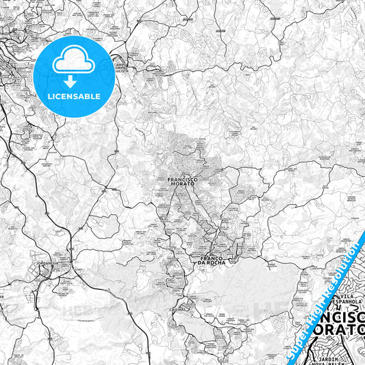 Francisco Morato, Brazil light map with streetnames, citynames and districts