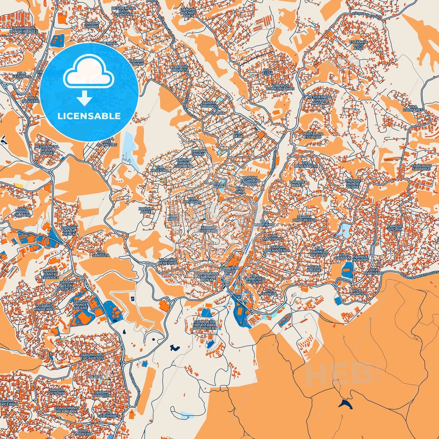 Colorful Franco da Rocha Street Map with Labels and Buildings