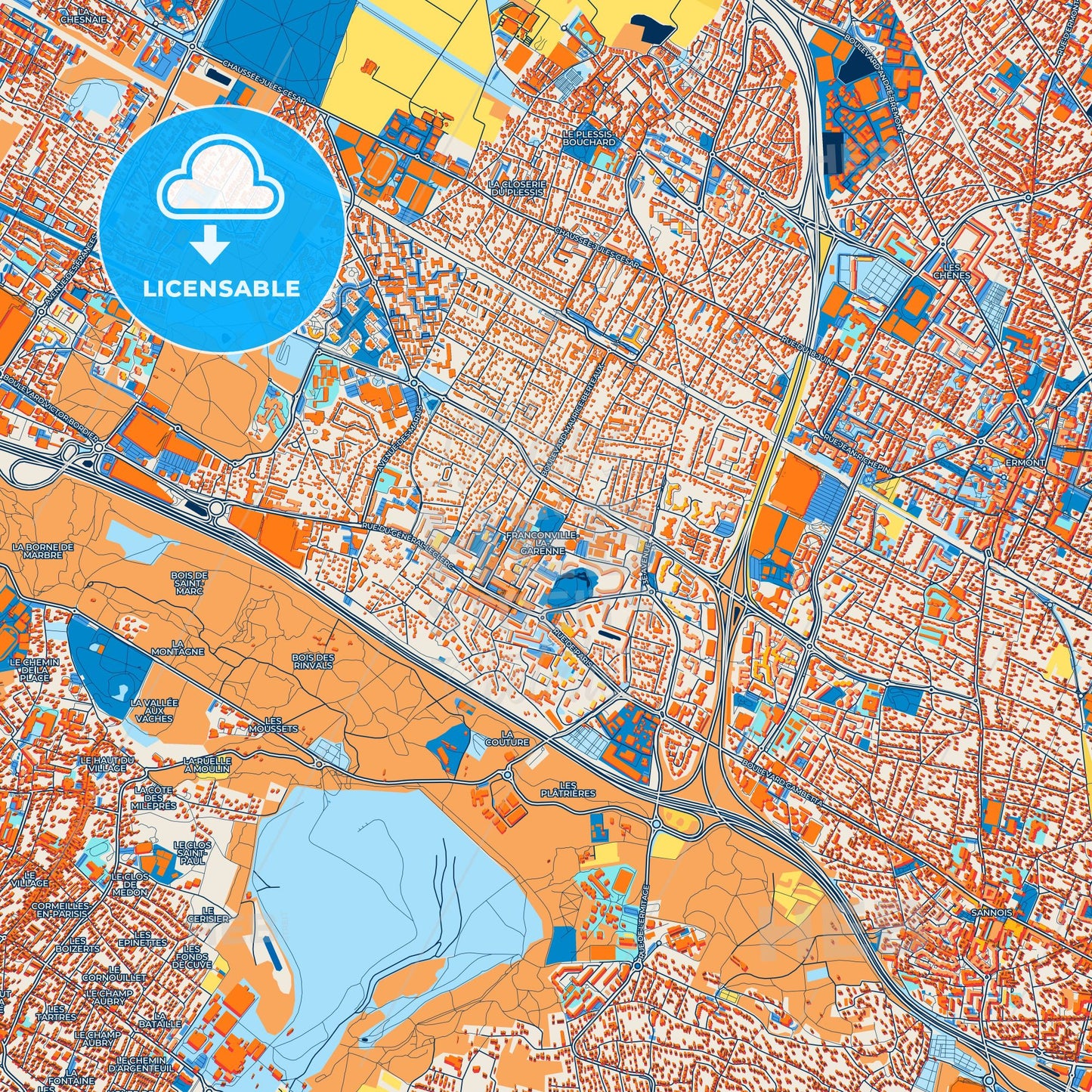 Colorful Franconville Street Map with Labels and Buildings
