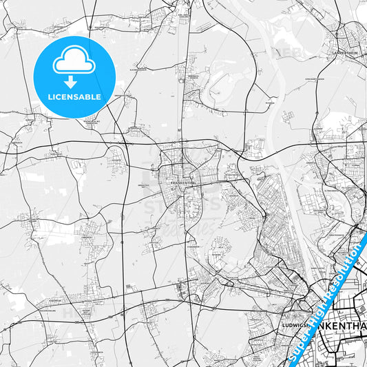 Frankenthal (Pfalz), Germany light map with streetnames, citynames and districts