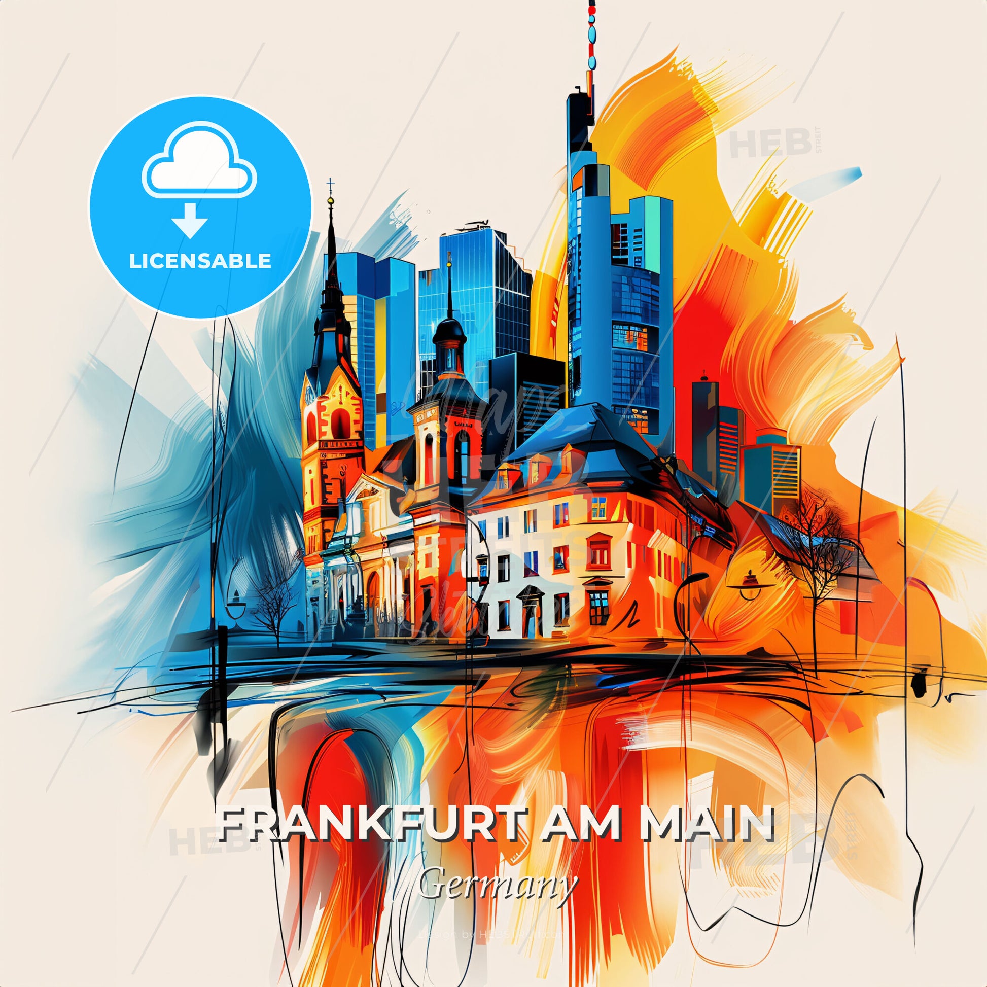 Vibrant Frankfurt Am Main, Germany - A Colorful Cityscape With Buildings And Towers - Square format print template
