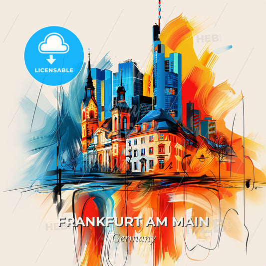 Vibrant Frankfurt Am Main, Germany - A Colorful Cityscape With Buildings And Towers - Square format print template
