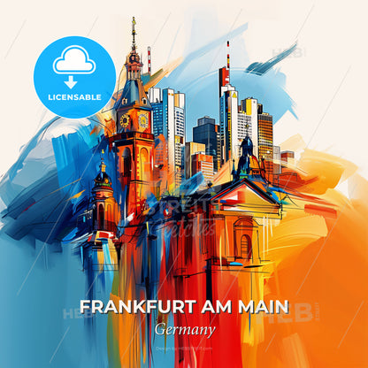 Vibrant Frankfurt Am Main, Germany - A Colorful Painting Of A City - Square format print template