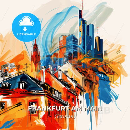 Vibrant Frankfurt Am Main, Germany - A Painting Of A City - Square format print template