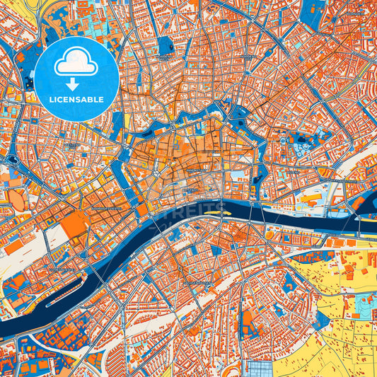 Colorful Frankfurt am Main Street Map with Labels and Buildings