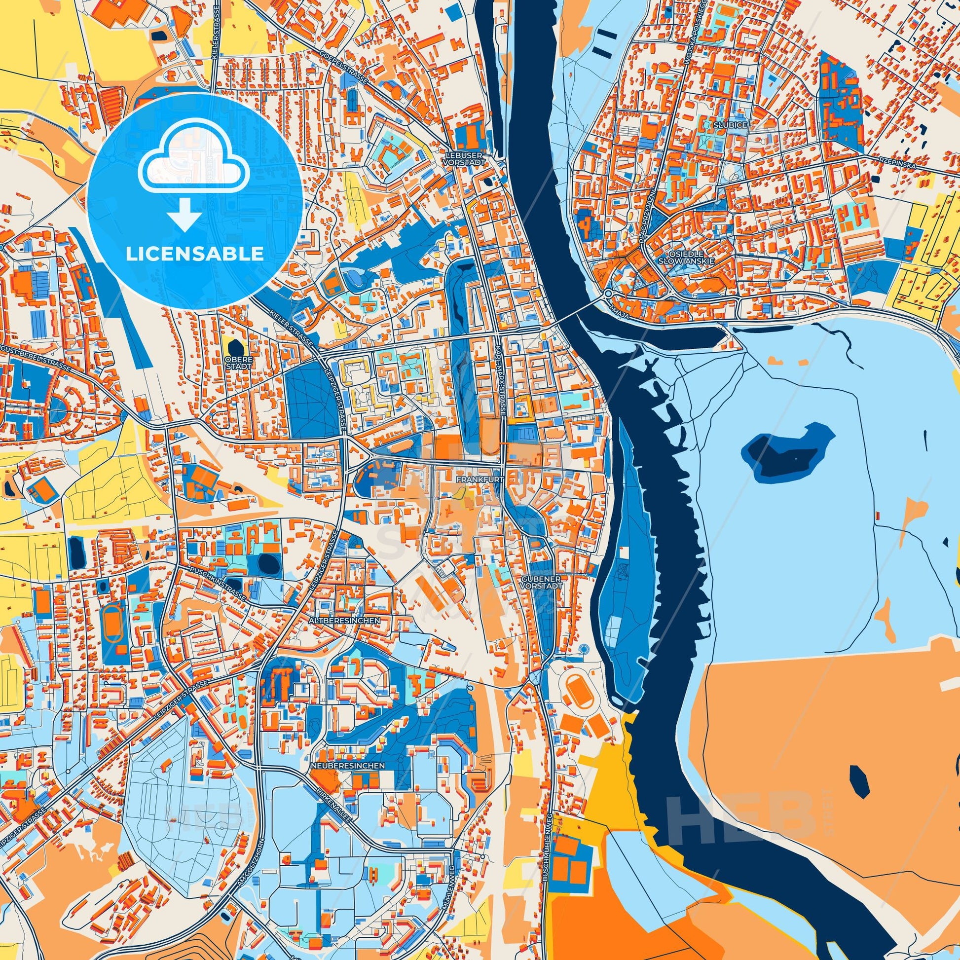 Colorful Frankfurt (Oder) Street Map with Labels and Buildings
