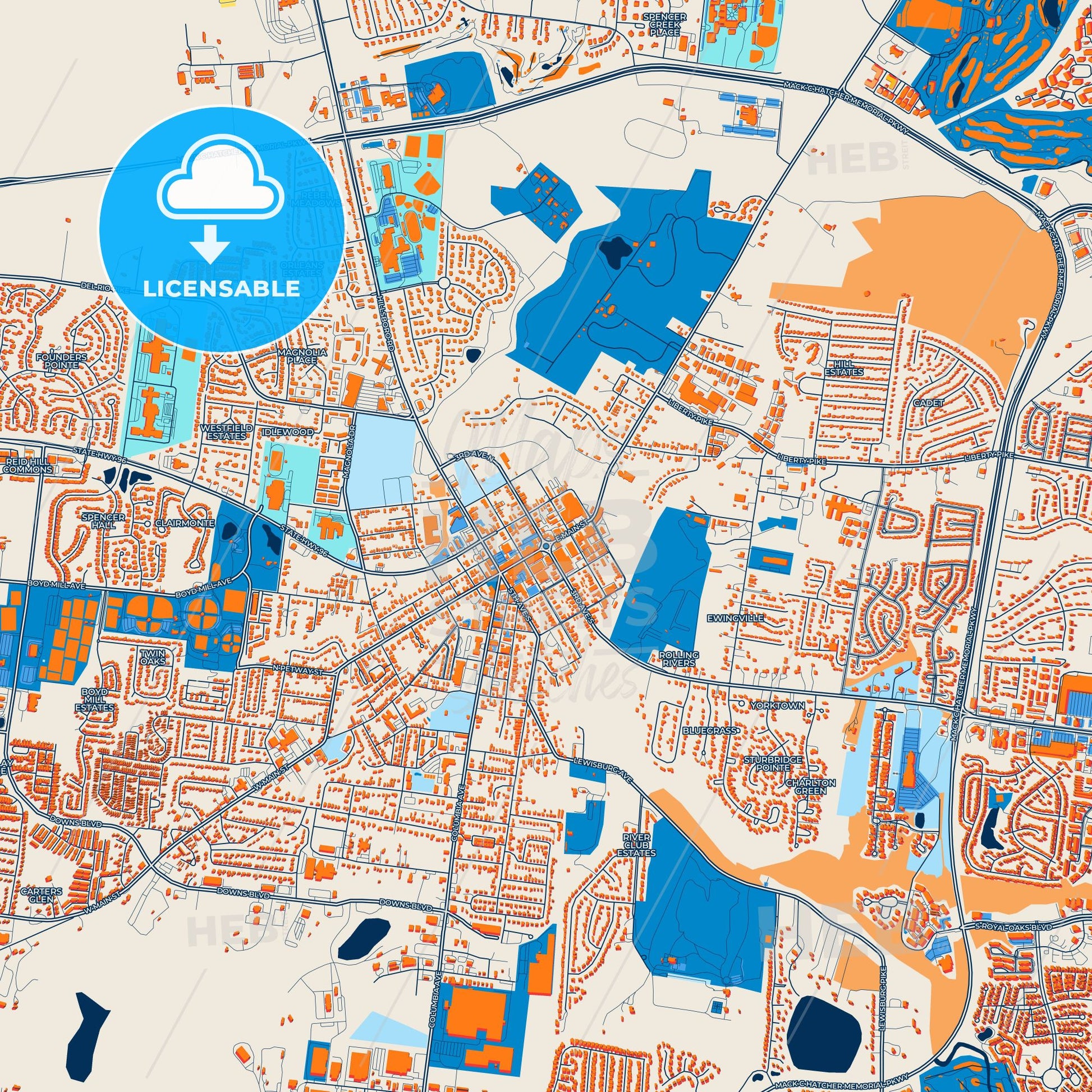 Colorful Franklin Street Map with Labels and Buildings