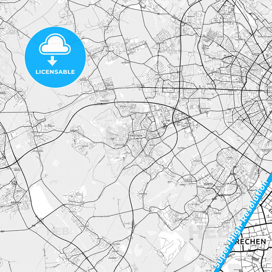 Frechen, Germany light map with streetnames, citynames and districts