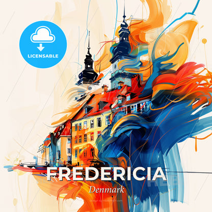 Vibrant Fredericia, Denmark - A Painting Of A Building With Colorful Paint - Square format print template