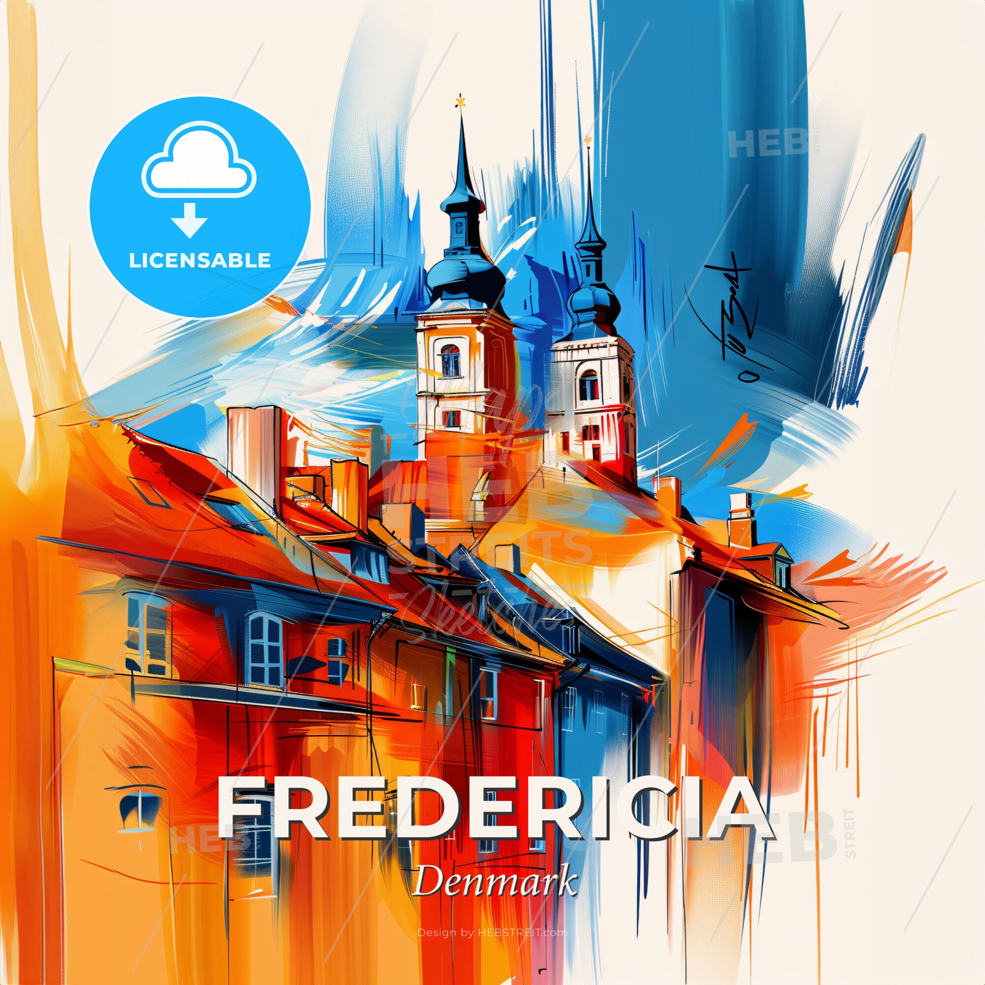 Vibrant Fredericia, Denmark - A Painting Of A Building With Towers - Square format print template