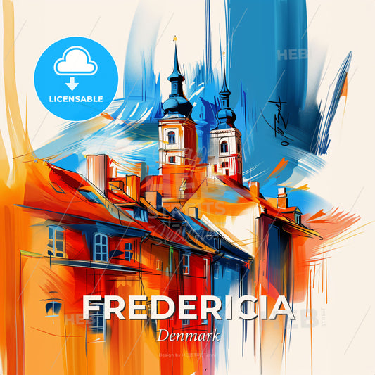 Vibrant Fredericia, Denmark - A Painting Of A Building With Towers - Square format print template