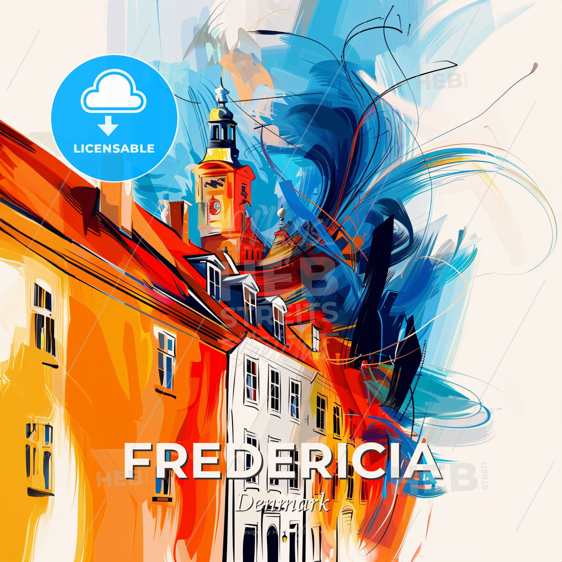 Vibrant Fredericia, Denmark - A Colorful Painting Of A Building - Square format print template