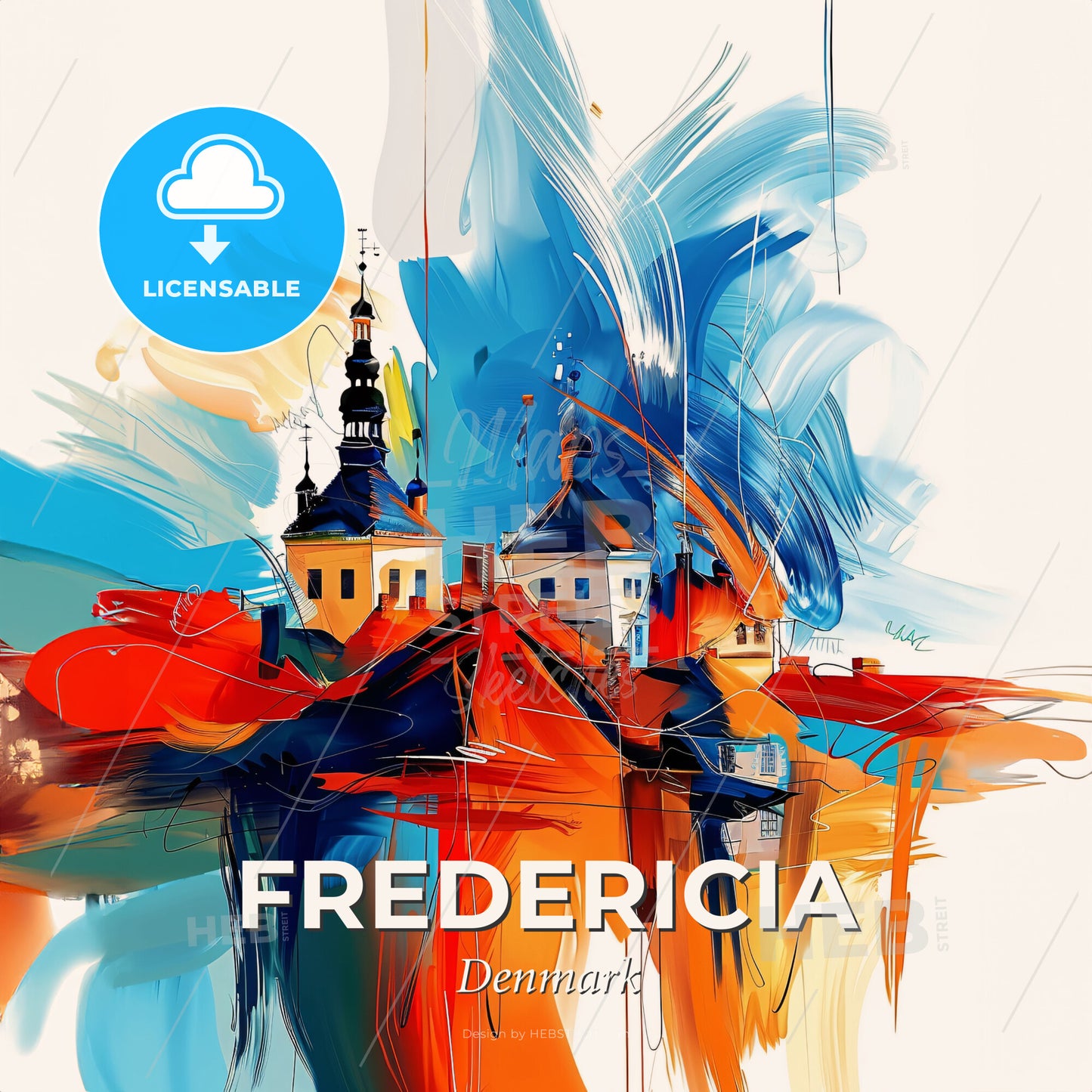 Vibrant Fredericia, Denmark - A Painting Of Buildings And Colorful Paint - Square format print template