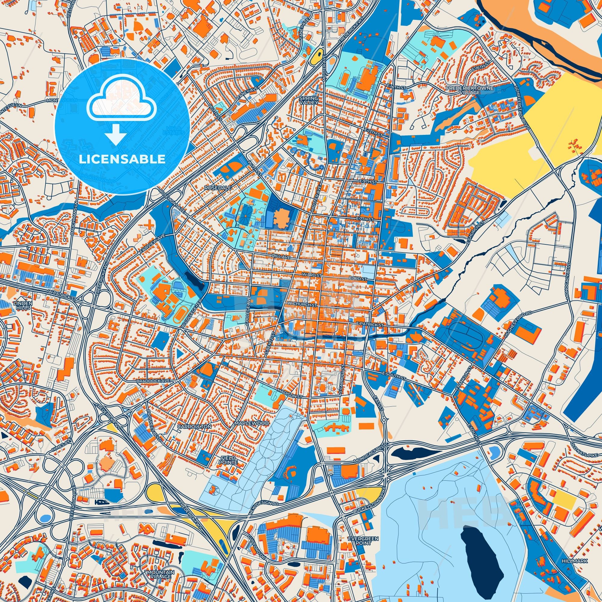 Colorful Frederick Street Map With Labels And Buildings – HEBSTREITS