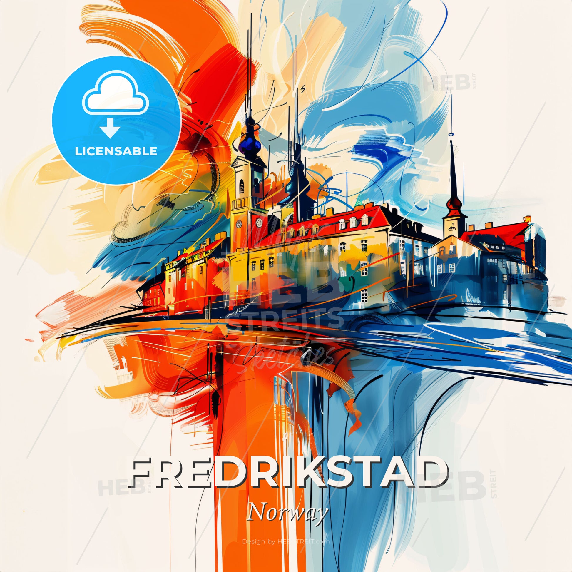 Vibrant Fredrikstad, Norway - A Painting Of A Building - Square format print template