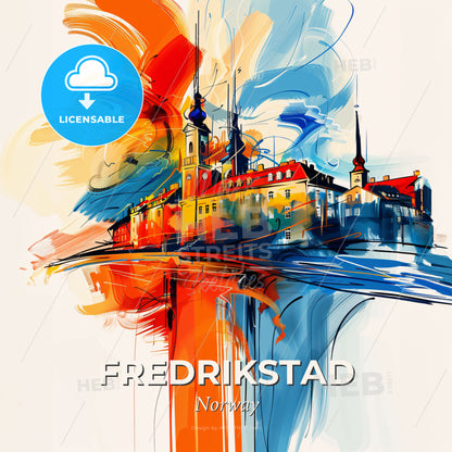 Vibrant Fredrikstad, Norway - A Painting Of A Building - Square format print template