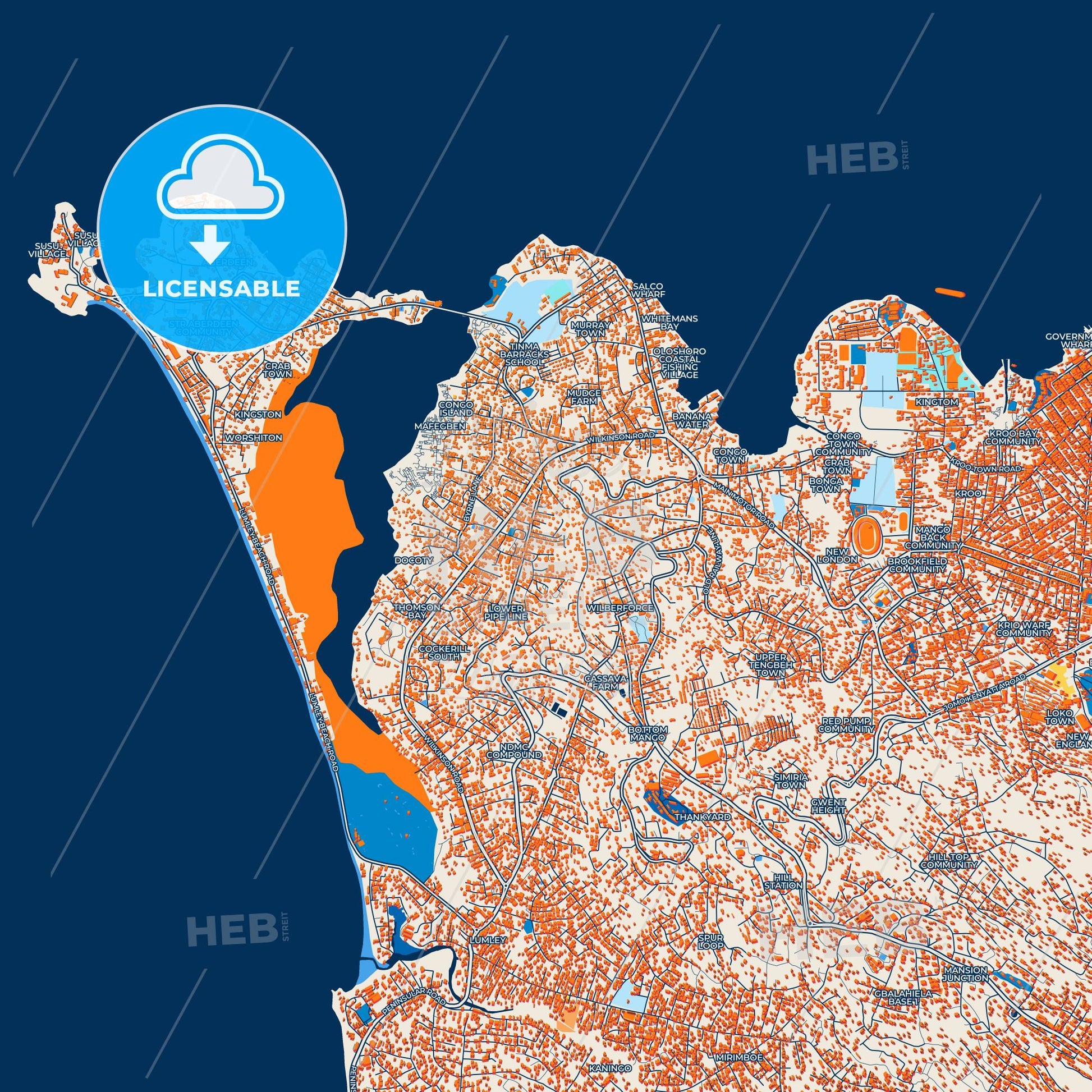Colorful Freetown Street Map with Labels and Buildings