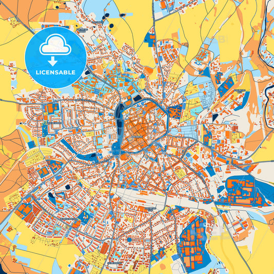 Colorful Freiberg Street Map with Labels and Buildings