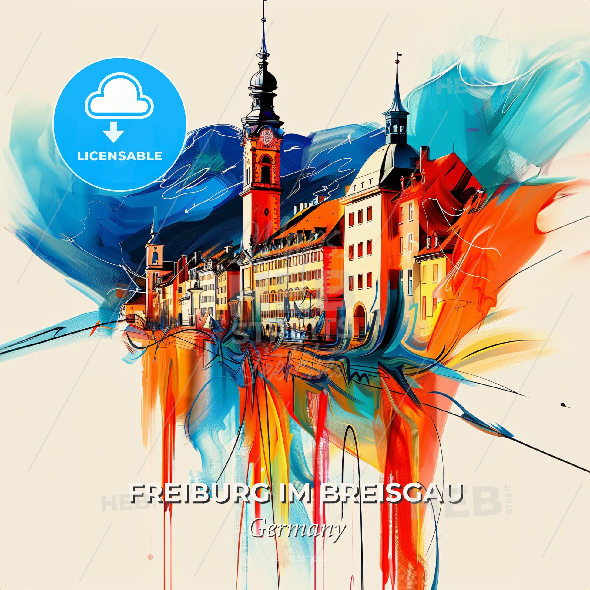 Vibrant Freiburg Im Breisgau, Germany - A Colorful Painting Of A Building - Square format print template