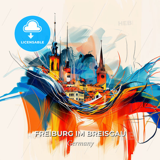 Vibrant Freiburg Im Breisgau, Germany - A Colorful Painting Of A City - Square format print template