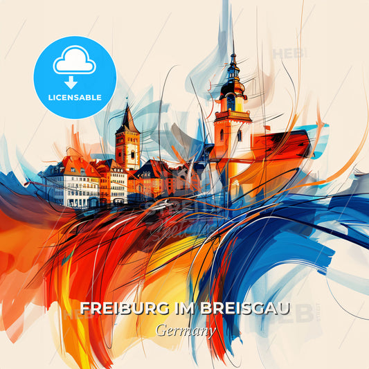 Vibrant Freiburg Im Breisgau, Germany - A Colorful Painting Of Buildings - Square format print template