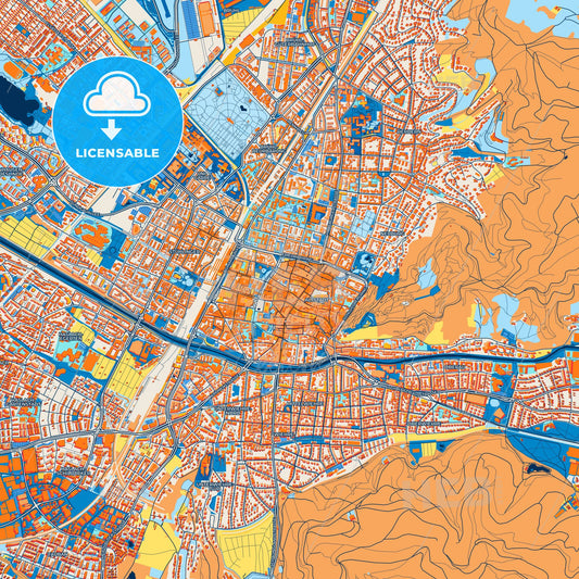 Colorful Freiburg im Breisgau Street Map with Labels and Buildings