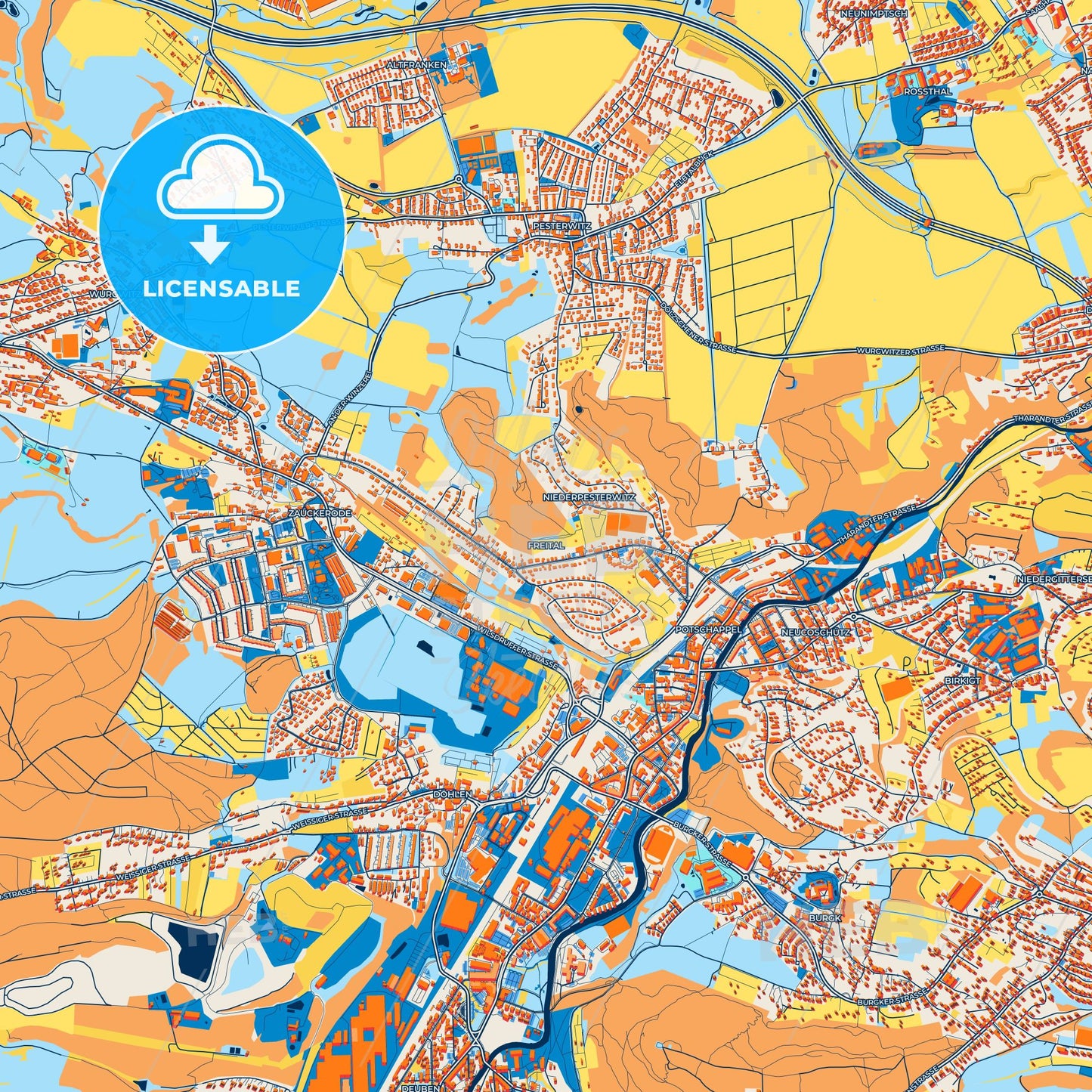 Colorful Freital Street Map with Labels and Buildings