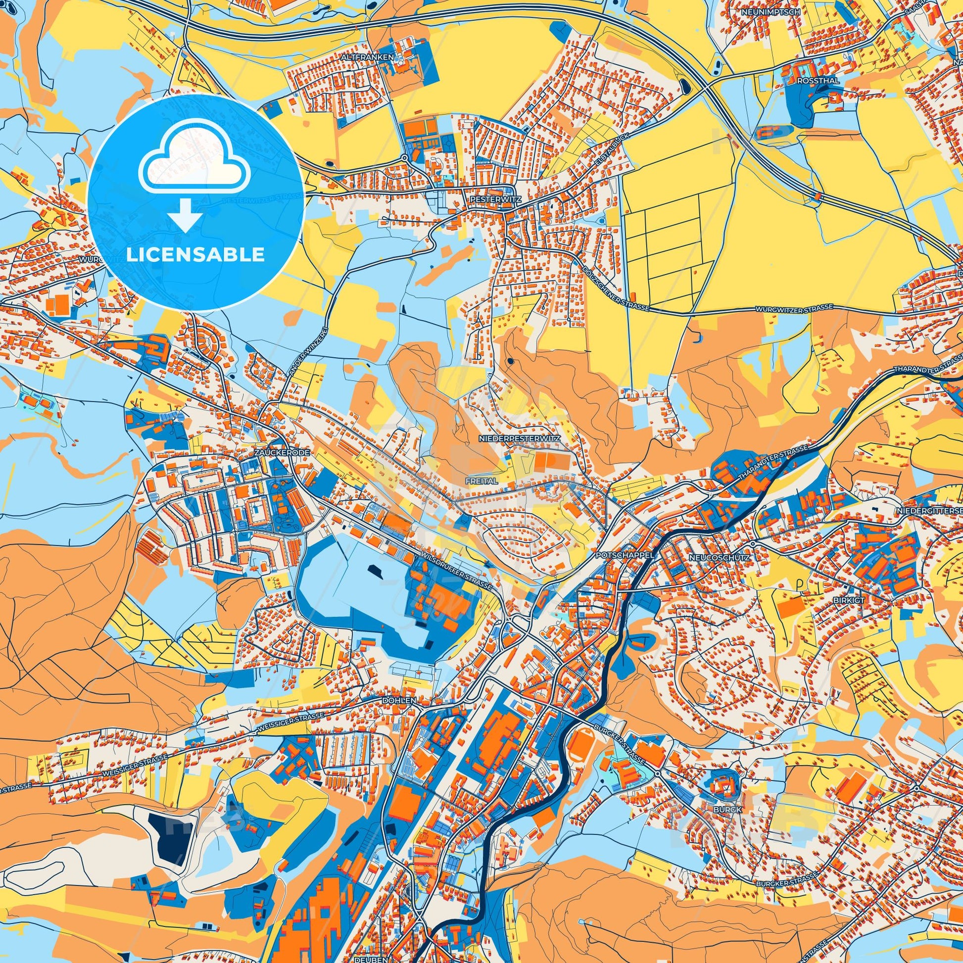 Colorful Freital Street Map with Labels and Buildings