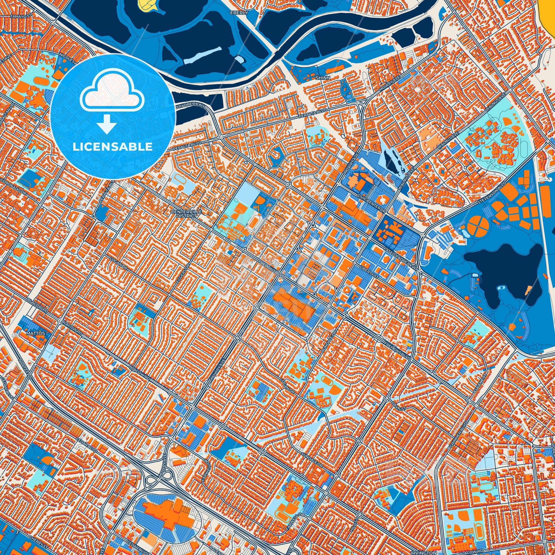 Colorful Fremont Street Map with Labels and Buildings