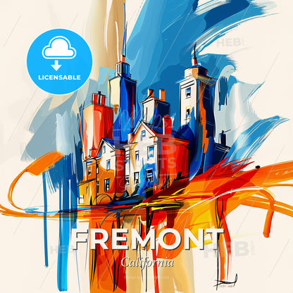Vibrant Fremont, California - A Colorful Painting Of Buildings - Square format print template