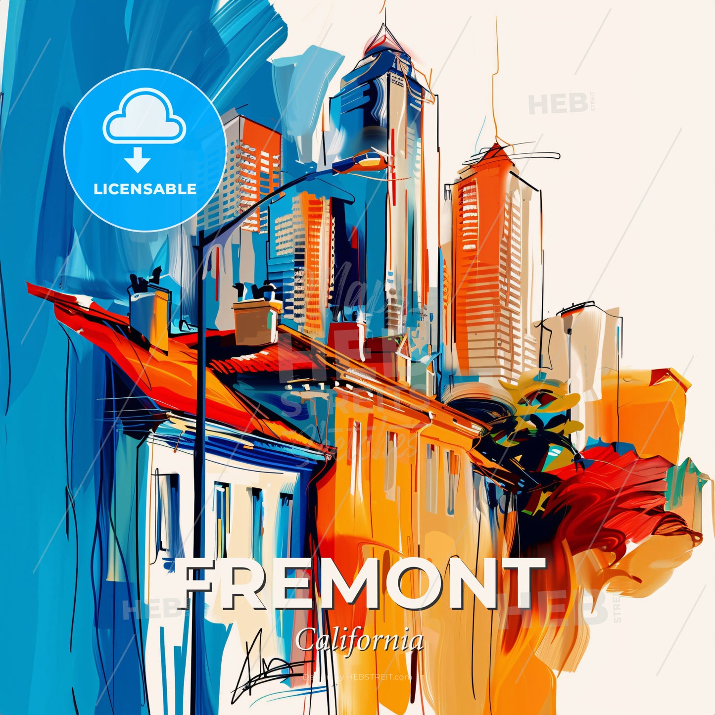 Vibrant Fremont, California - A Painting Of A City - Square format print template