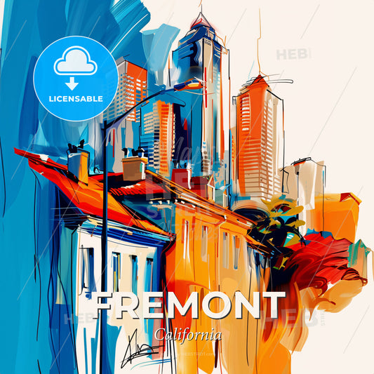 Vibrant Fremont, California - A Painting Of A City - Square format print template