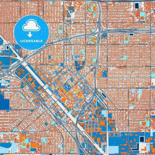 Colorful Fresno Street Map with Labels and Buildings